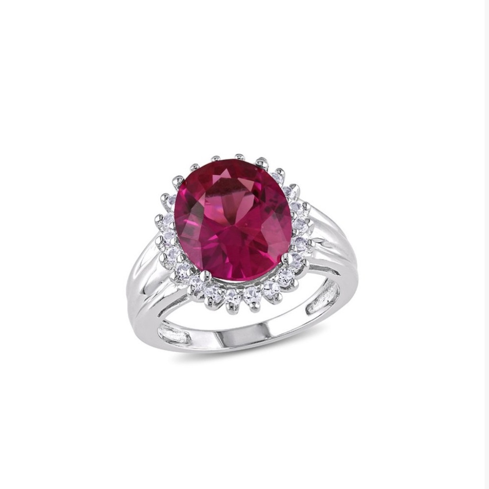 Euc Sterling Silver Synthetic Ruby And White Topa… - image 1